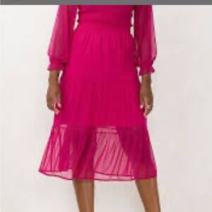 Pretty fuchsia, Lauren Conrad skirt with mesh overlay